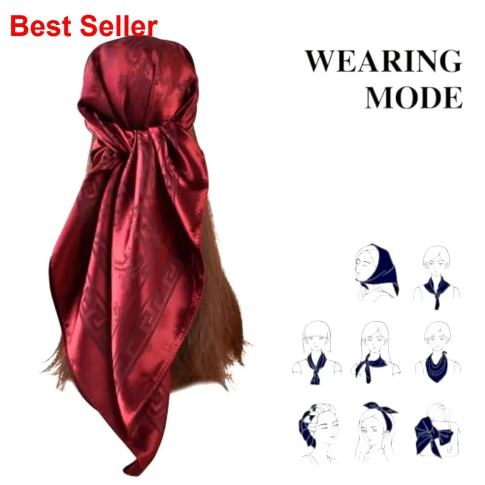 Silk Like Satin Head Scarf 35x35 Inch Square Bandana Neck Scarf